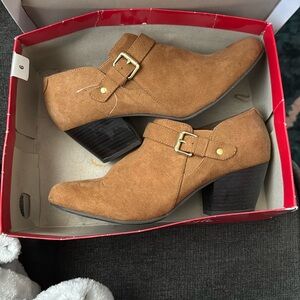 American Eagle Outfitters Tan Heeled Boots with Buckle Straps